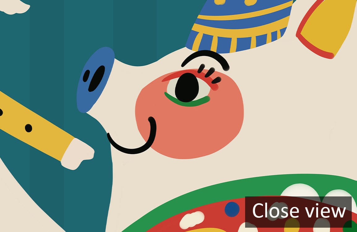 Colourful Animal Orchestra mural wallpaper close-up for playful children's room decor, vibrant design.