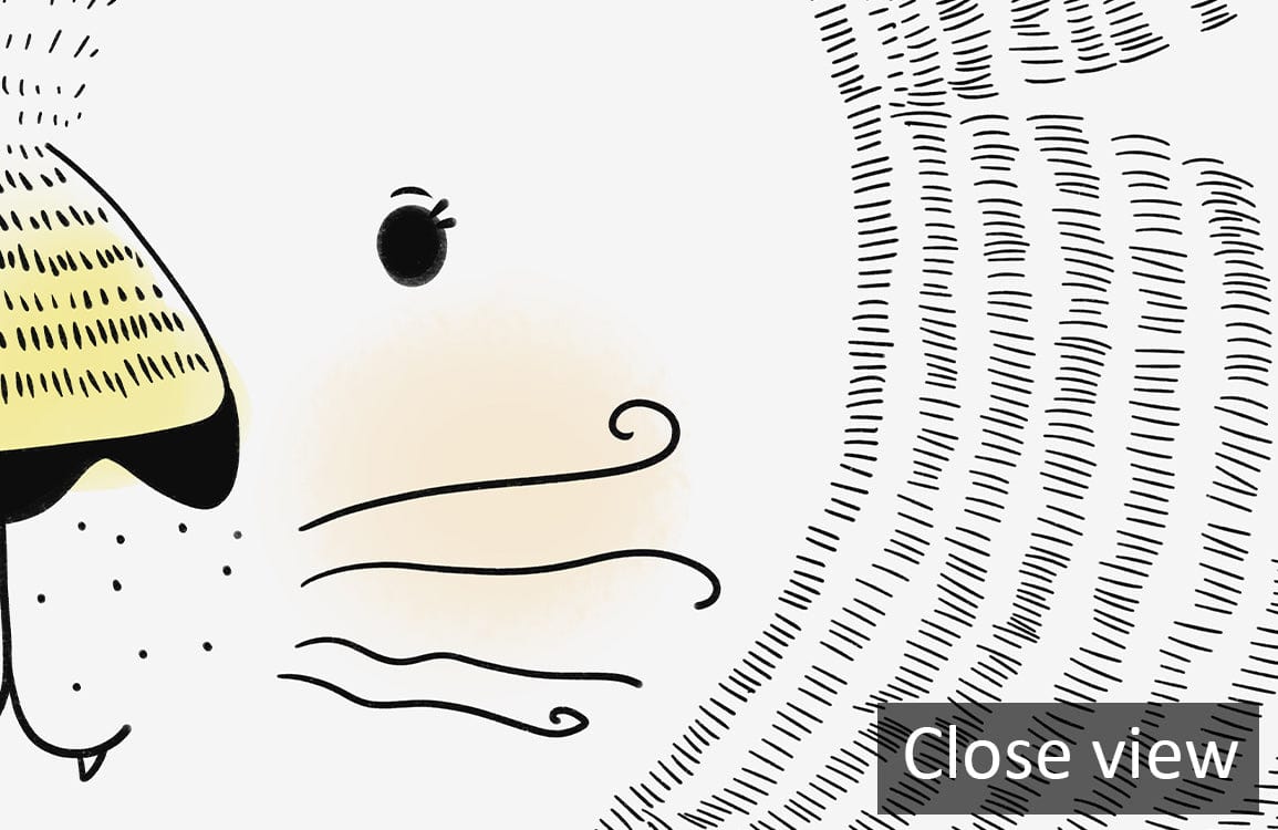 Close-up of adorable grey lion nursery wallpaper illustration, perfect for kids' room decor enhancement.