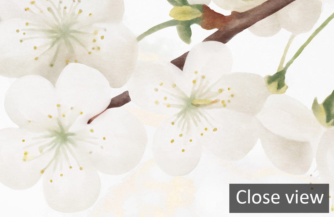 Close view of Elegant Blossom Garden Mural Wallpaper showcasing delicate floral design in subtle hues.