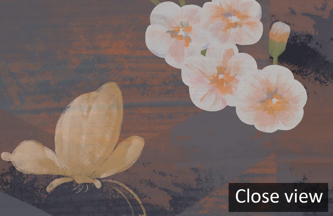 Close-up of Elegant Cherry Blossom Floral Wallpaper showcasing subtle geometric accents and delicate blossoms.