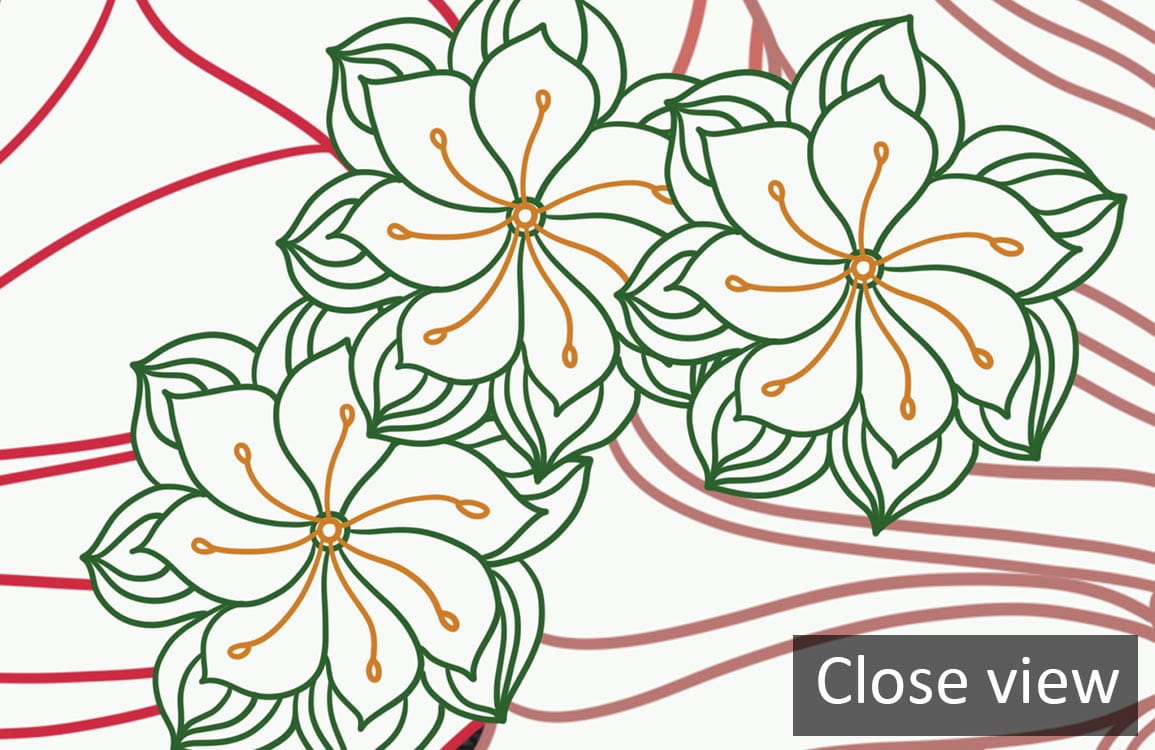 Close view of Floral Elegance Bloom Multicolour Line Art Pastel Mural Wallpaper Decor design.