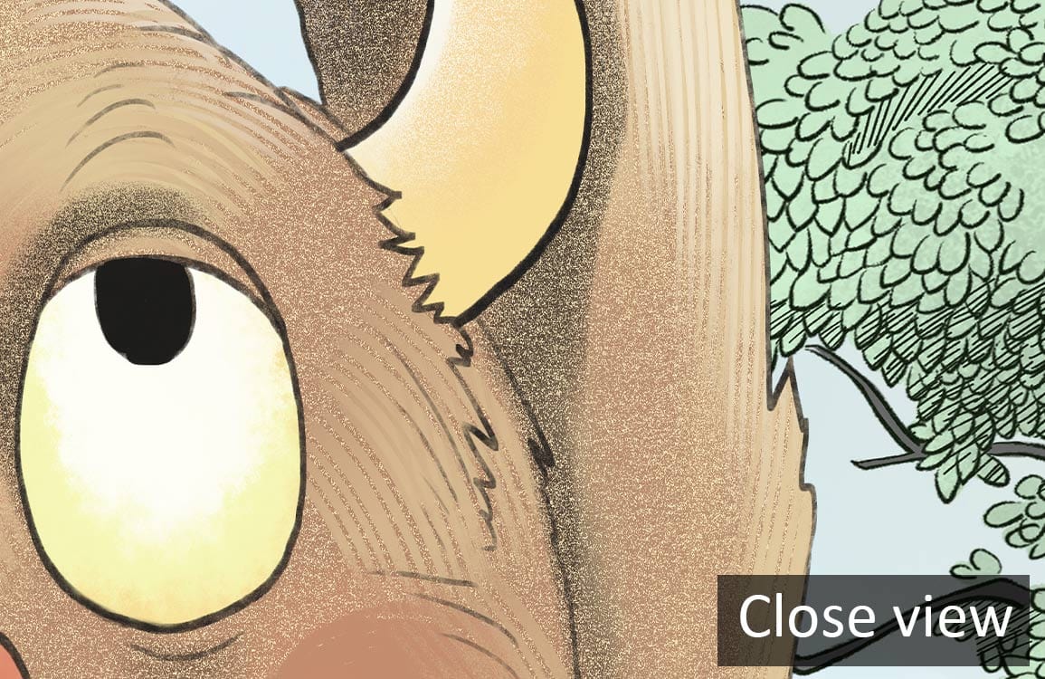 Close-up of Whimsical Forest Creatures Mural Wallpaper featuring vibrant fantasy design elements.