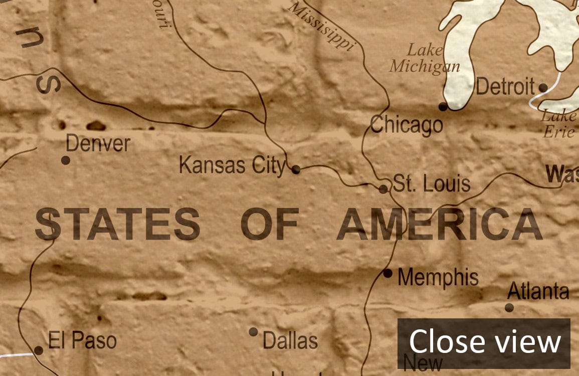 Vintage Brick World Map Wallpaper - Rustic Brown, Close-Up View with Textured Design Elements Featured.