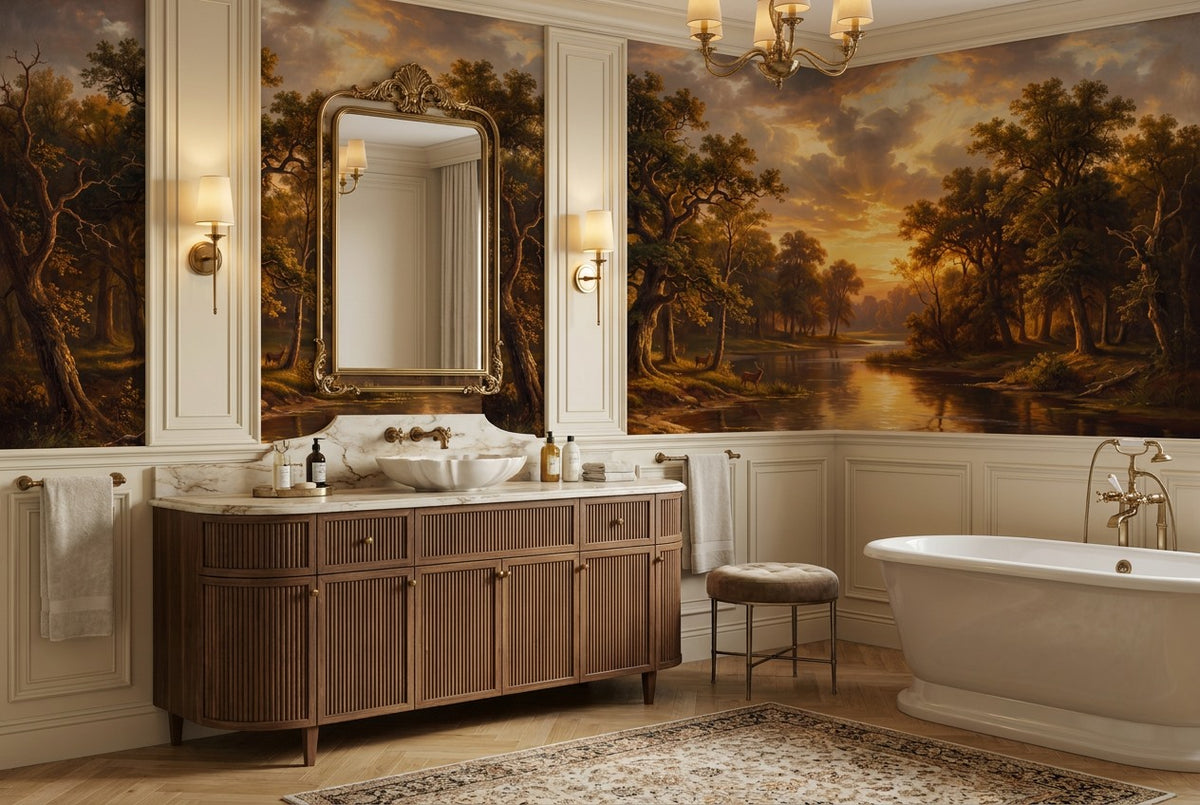 amber bath forest sunset wallpaper mural custom stick on non woven vinyl removable
