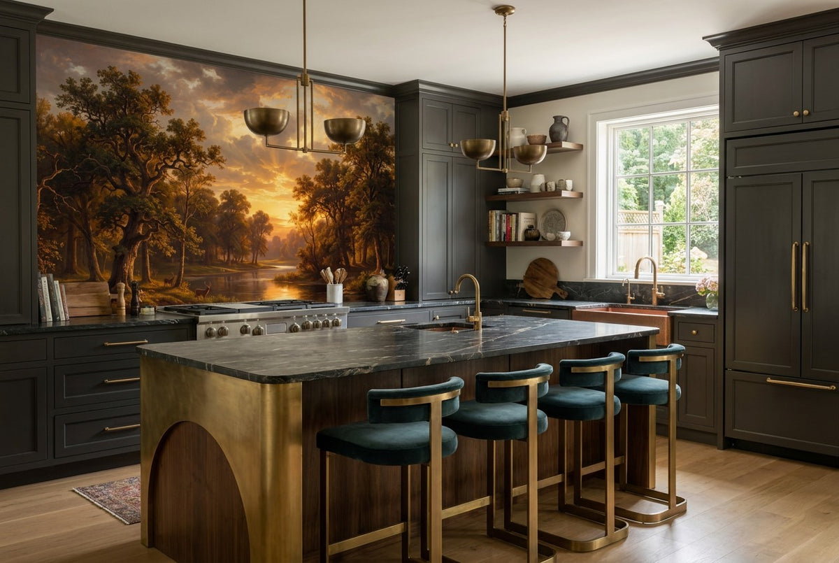 amber kitchen forest sunset wallpaper mural custom stick on non woven vinyl removable
