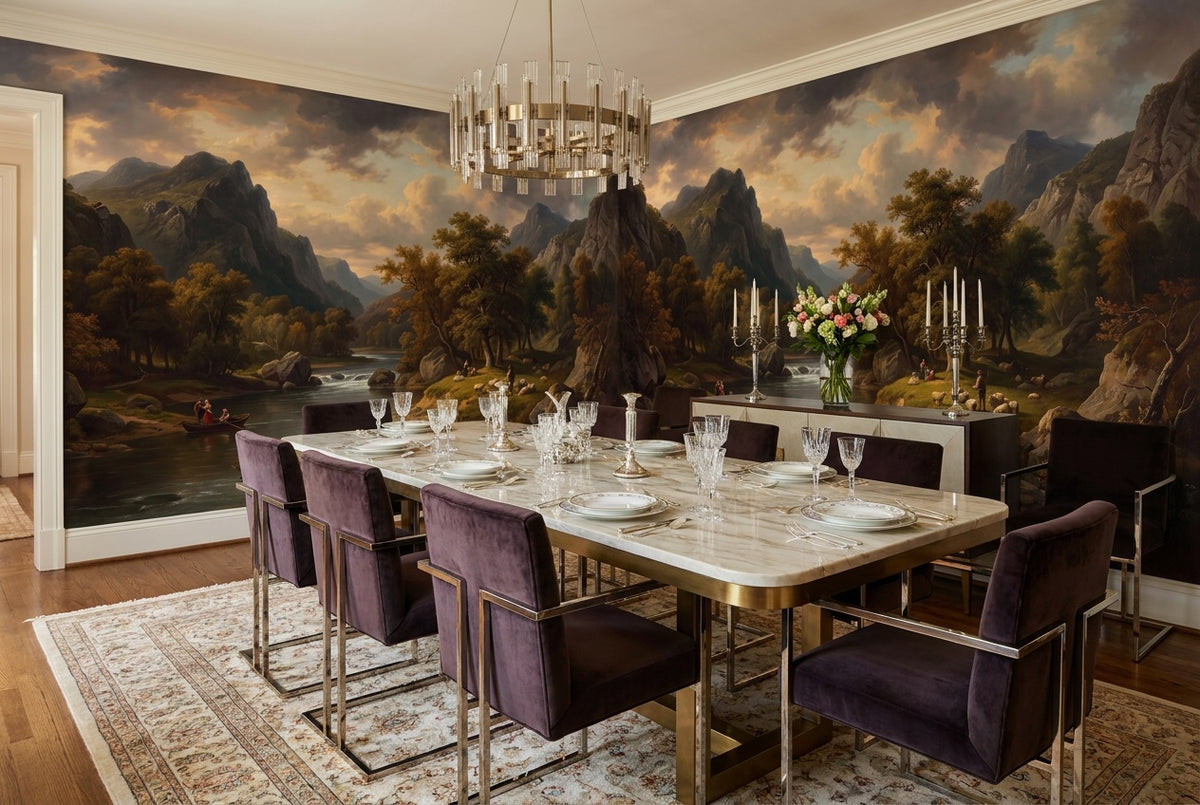 amber mountain valley dining custom stick on non woven vinyl removable wallpaper mural