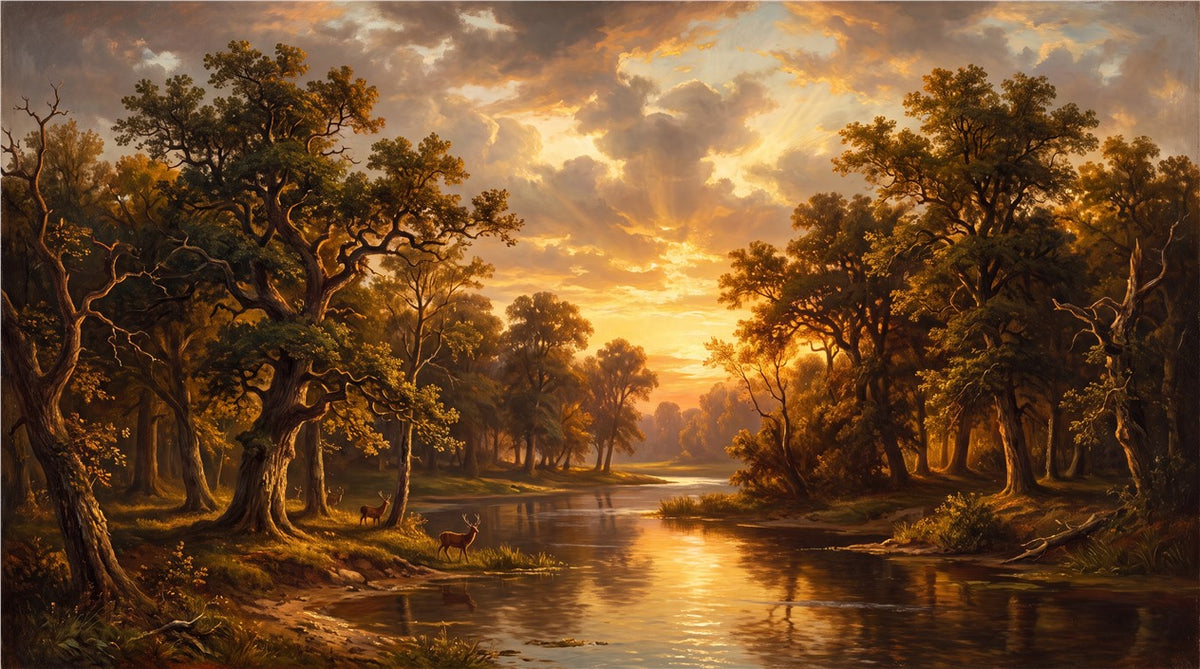 Amber Sunset River Forest Wallpaper Mural