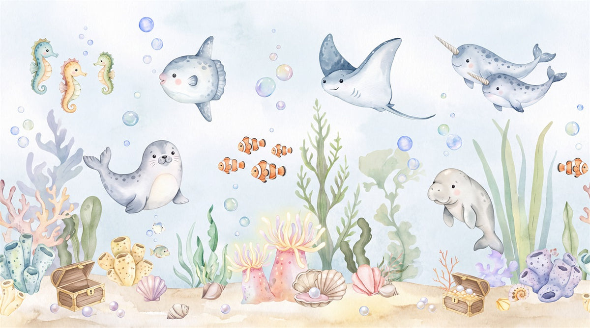 aqua sea life wall custom self adhesive non woven vinyl removable wallpaper mural main