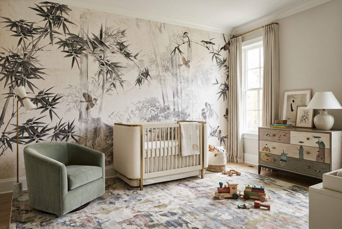 ash nursery bamboo forest wallpaper mural custom stick on non woven vinyl removable