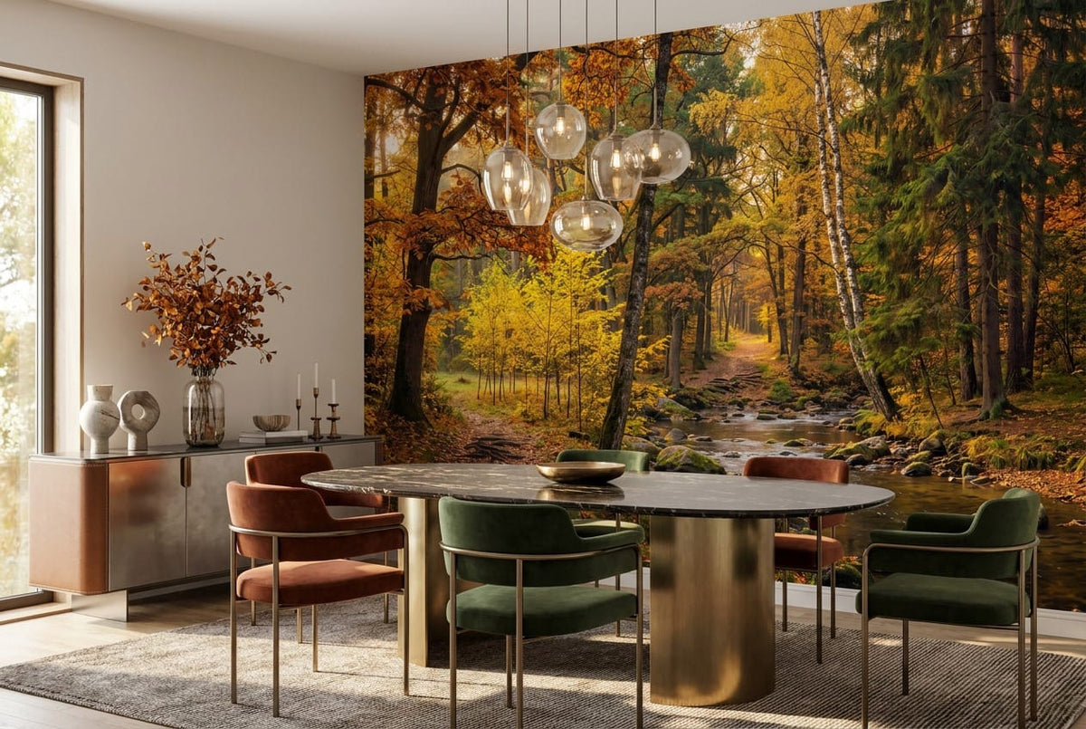 Golden Creek Path Autumn Forest Wallpaper Mural in autumn