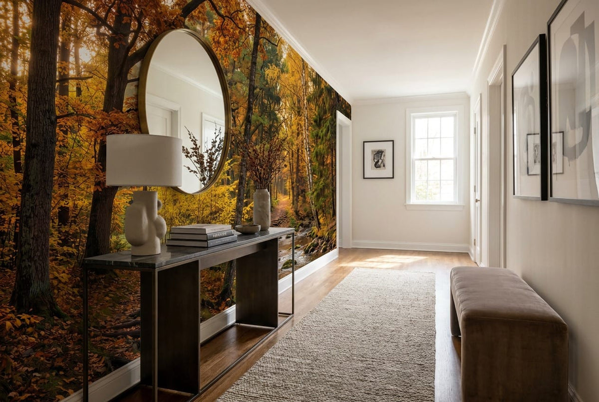 Golden Creek Path Autumn Forest Wallpaper Mural in autumn