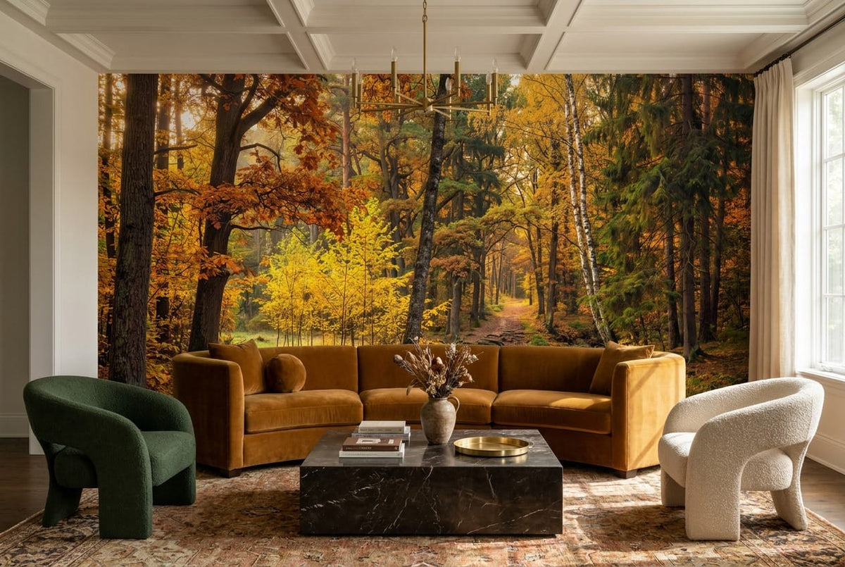Golden Creek Path Autumn Forest Wallpaper Mural in autumn