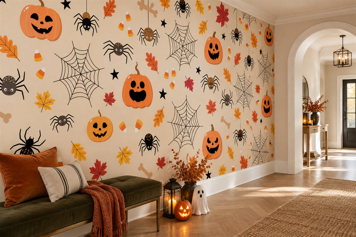 autumn orange pumpkins custom stick on wallpaper mural hall removable non woven vinyl