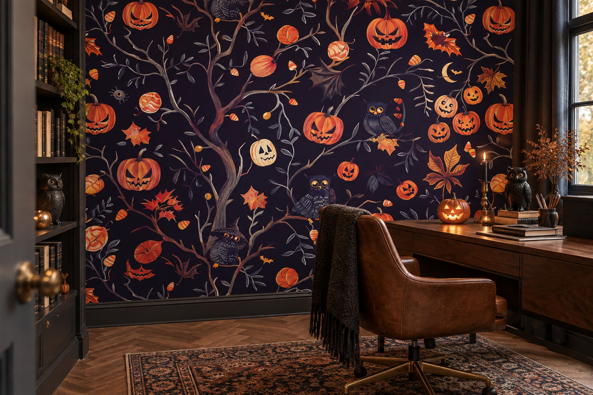 autumn orange pumpkins wallpaper mural study custom removable non woven vinyl stick on