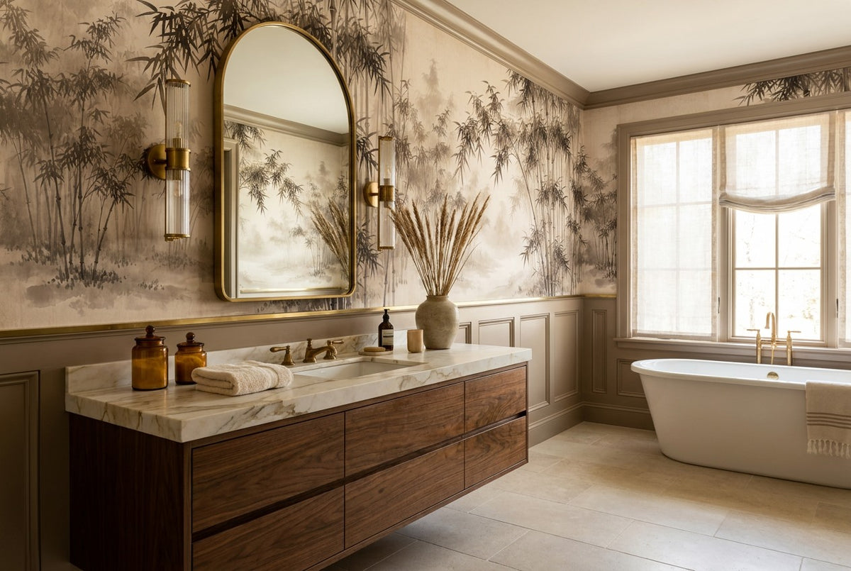 bamboo forest wallpaper mural brown bath custom stick on removable non woven vinyl