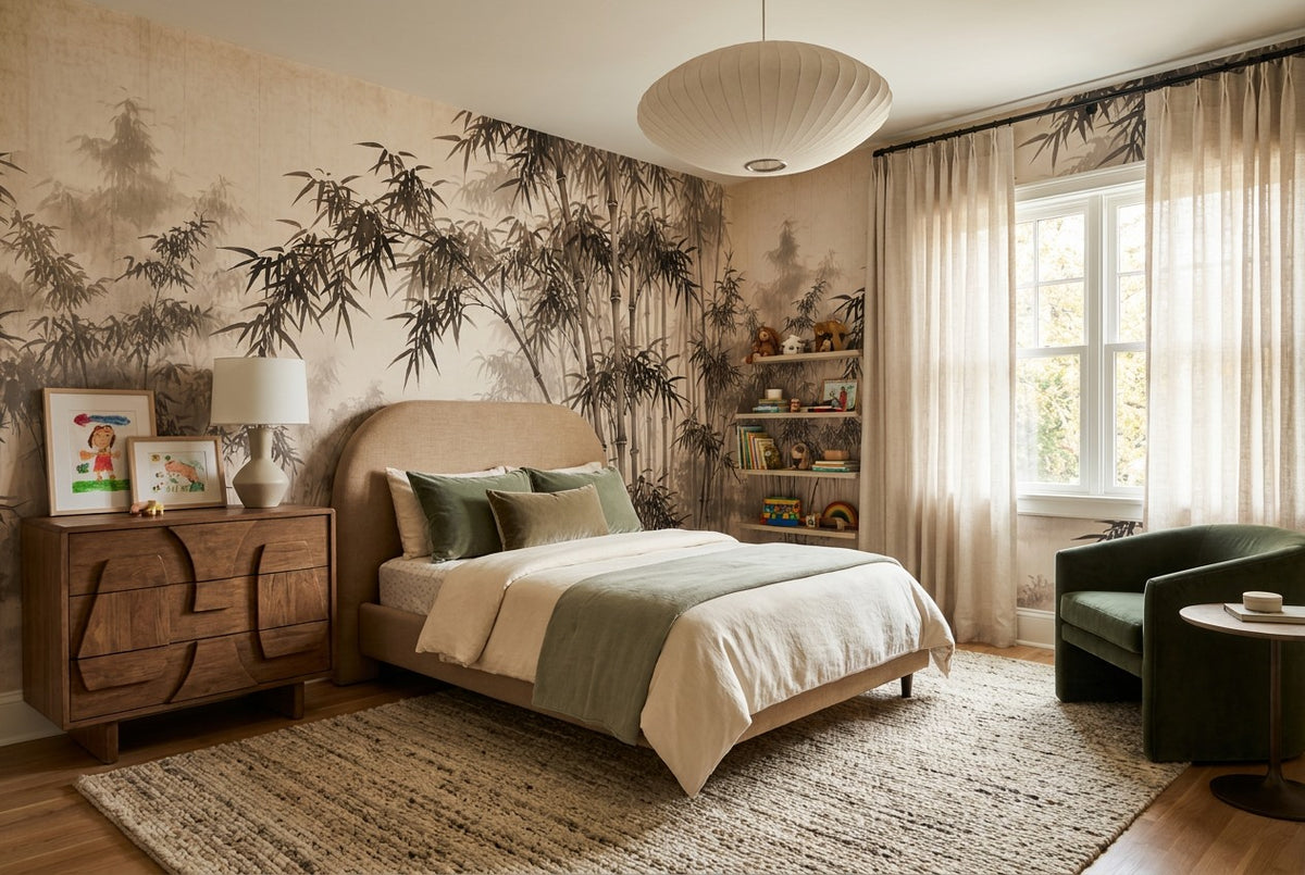 bamboo forest wallpaper mural brown bedroom custom stick on removable non woven vinyl