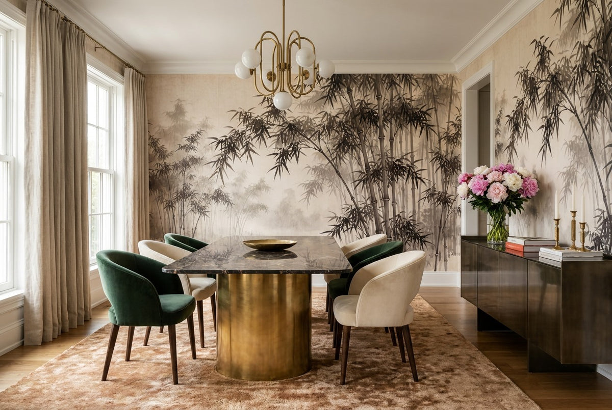 bamboo forest wallpaper mural brown dining custom stick on removable non woven vinyl