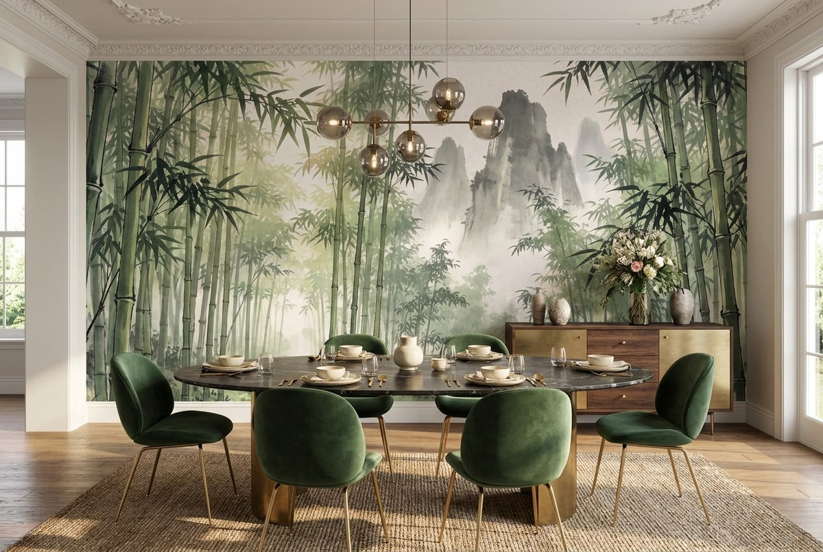 bamboo forest wallpaper mural green dining custom stick on removable non woven vinyl