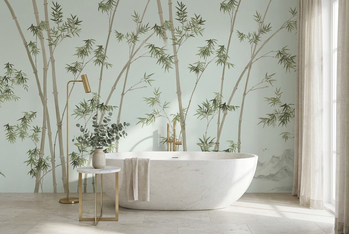bamboo forest wallpaper mural mint bath custom self adhesive removable non woven vinyl