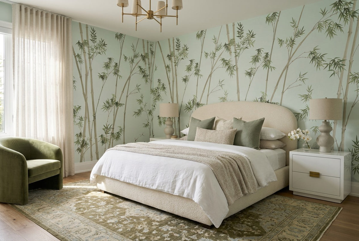 bamboo forest wallpaper mural mint bedroom custom stick on removable non woven vinyl