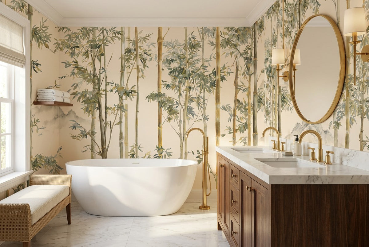 bamboo forest wallpaper mural tan bath custom self adhesive removable non woven vinyl