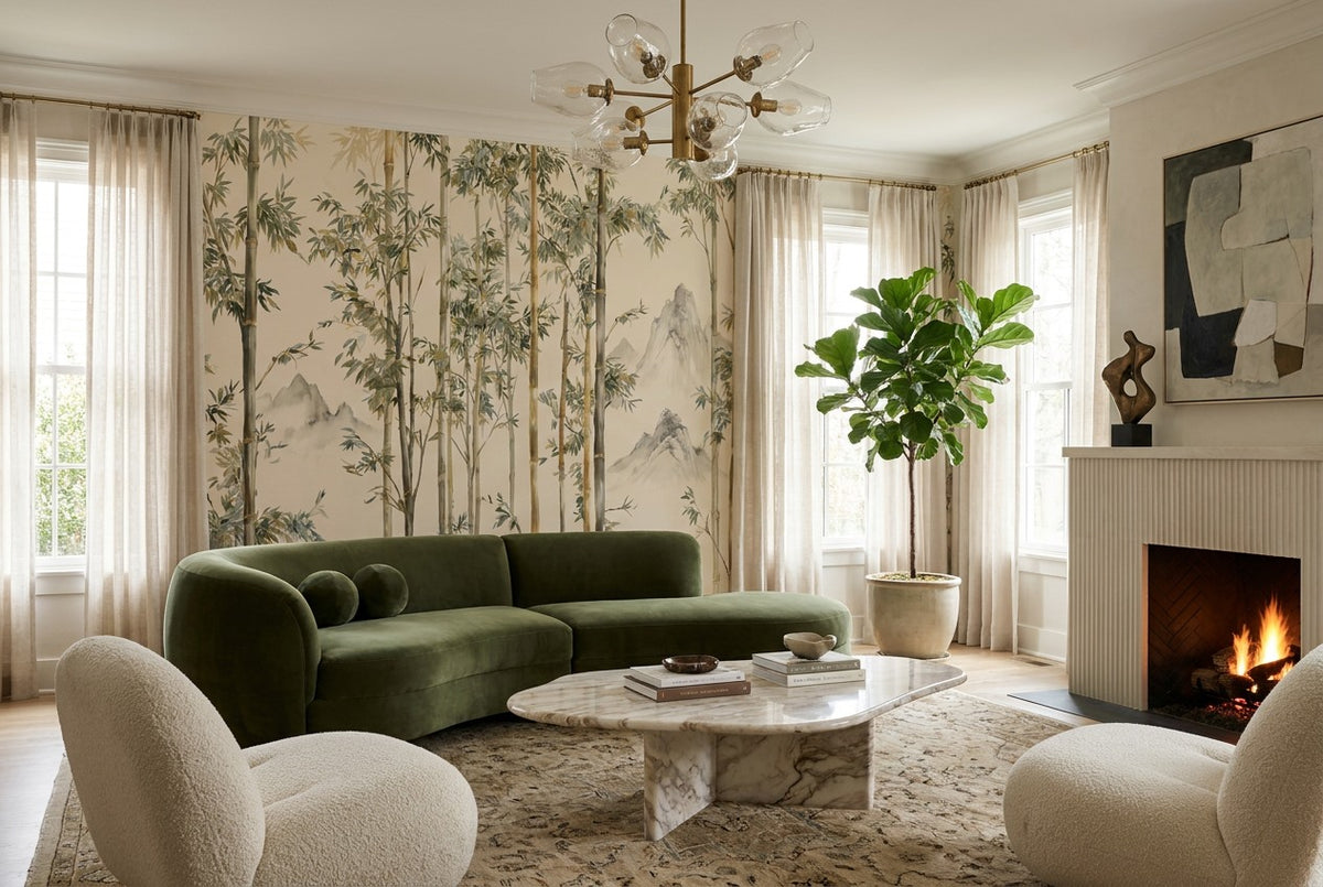 bamboo forest wallpaper mural tan living custom stick on removable non woven vinyl