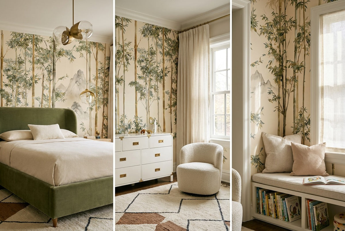 bamboo forest wallpaper mural tan nursery custom stick on removable non woven vinyl