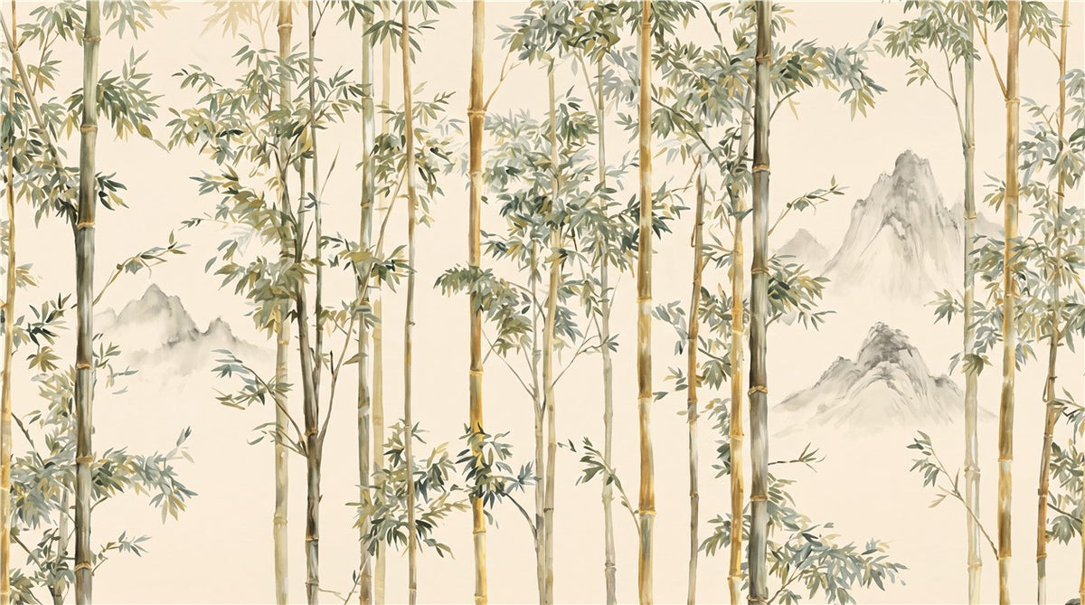 Warm Beige Ink Wash Bamboo Forest Wallpaper Mural