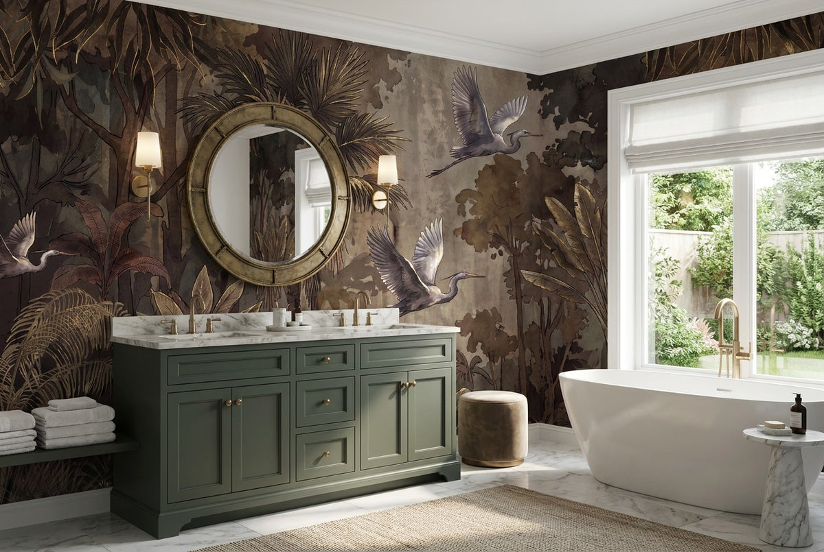 bathroom dark forest wallpaper mural bird custom stick on vinyl non woven removable