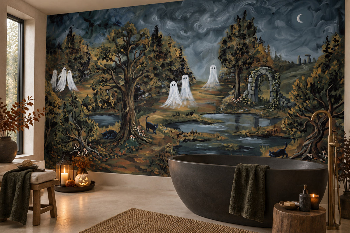 bathroom teal ghosts custom non woven vinyl self adhesive removable wallpaper mural