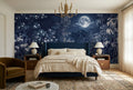 Glowing Ink Dark Nordic Night Forest Wallpaper Mural