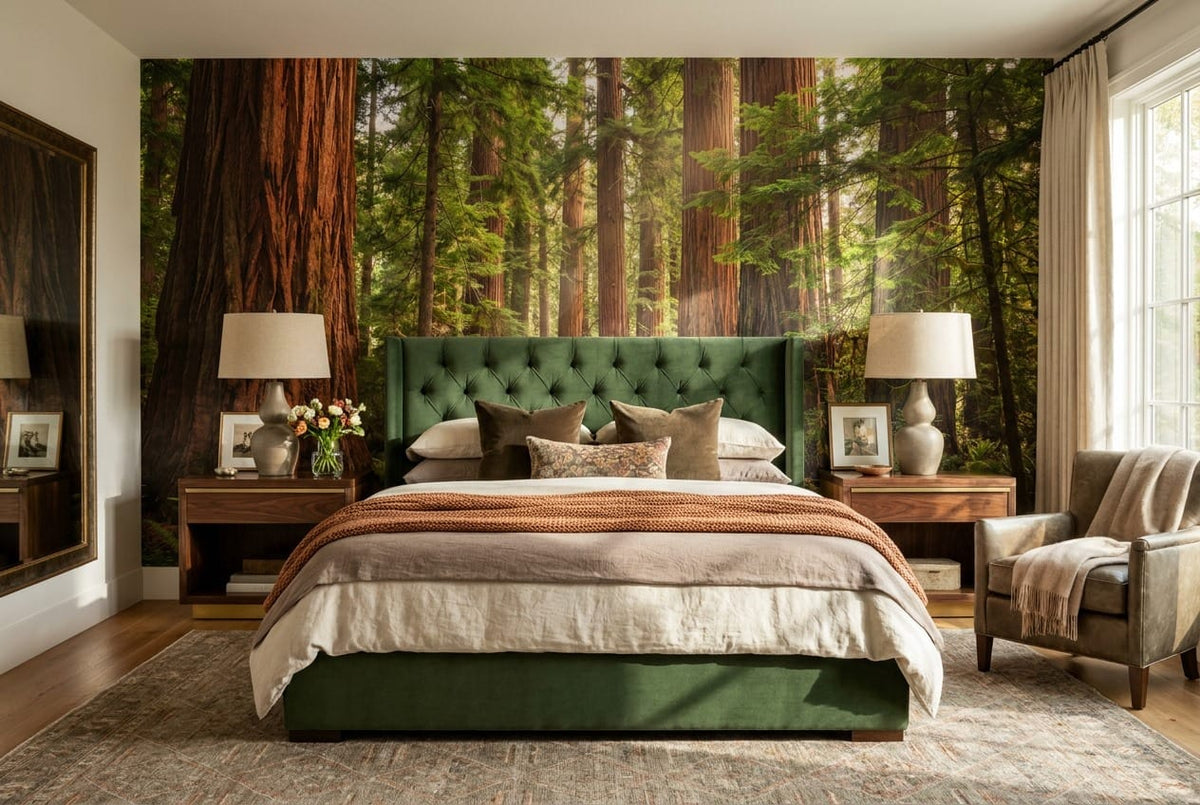 Golden Path Ancient Redwood Forest Wallpaper Mural in bedroom