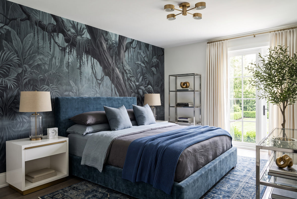 bedroom dark forest wallpaper mural teal custom stick on vinyl non woven removable