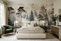 Misty Gray Watercolor Nordic Pine Tree Wallpaper Mural