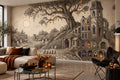 Beige Haunted Town Halloween Wallpaper Mural