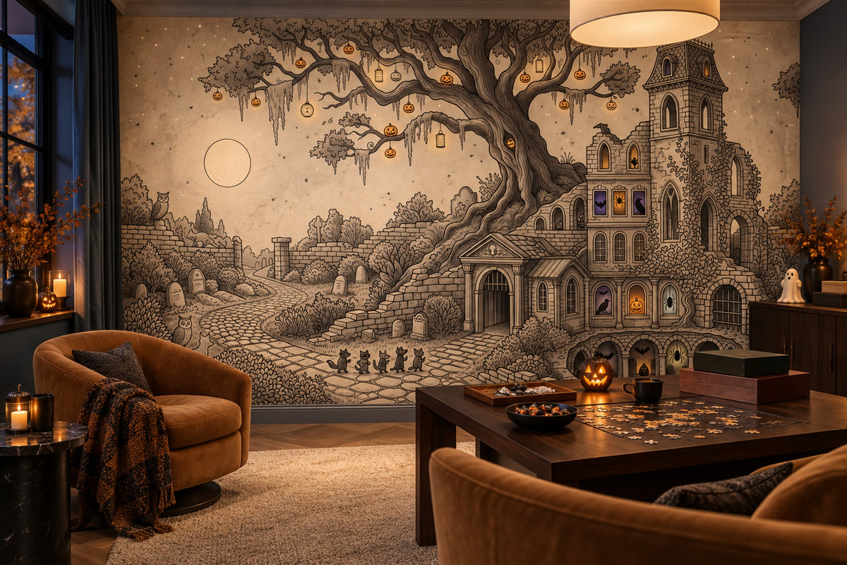 beige castle wallpaper mural playroom custom removable non woven vinyl peel and stick