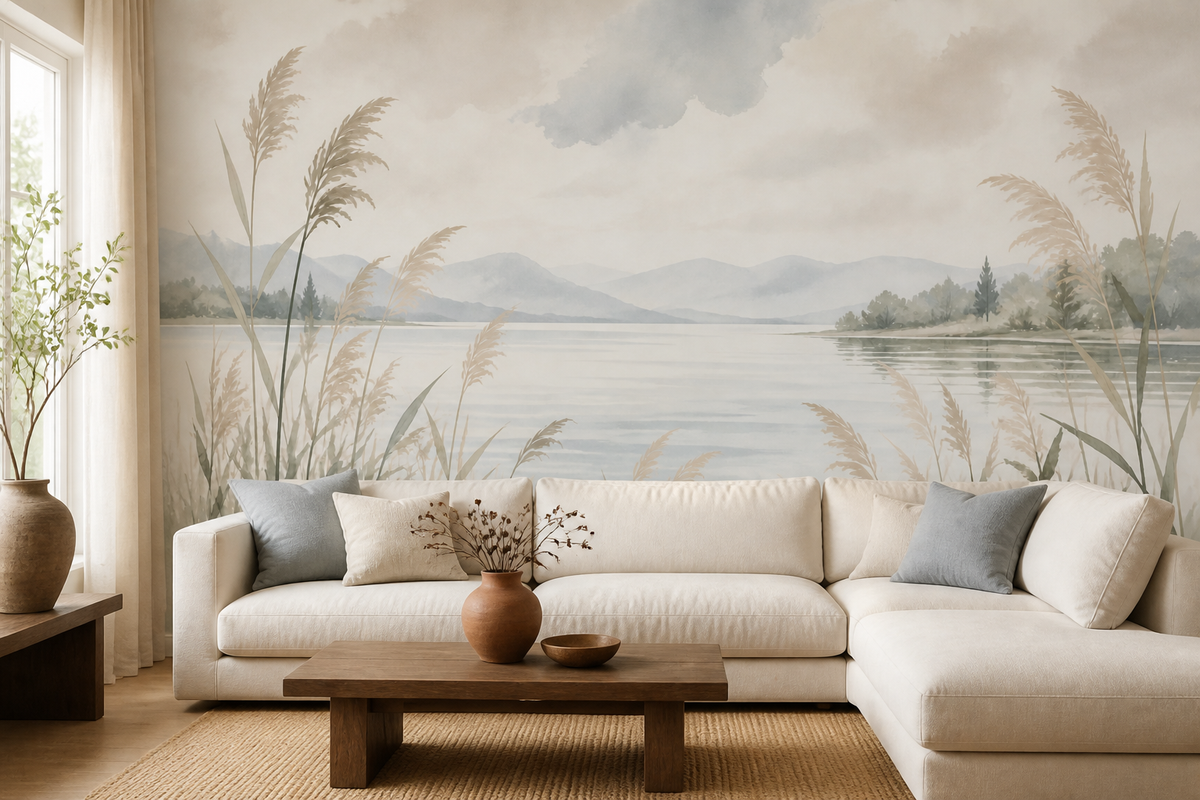 Beige Lake Wallpaper Mural product view