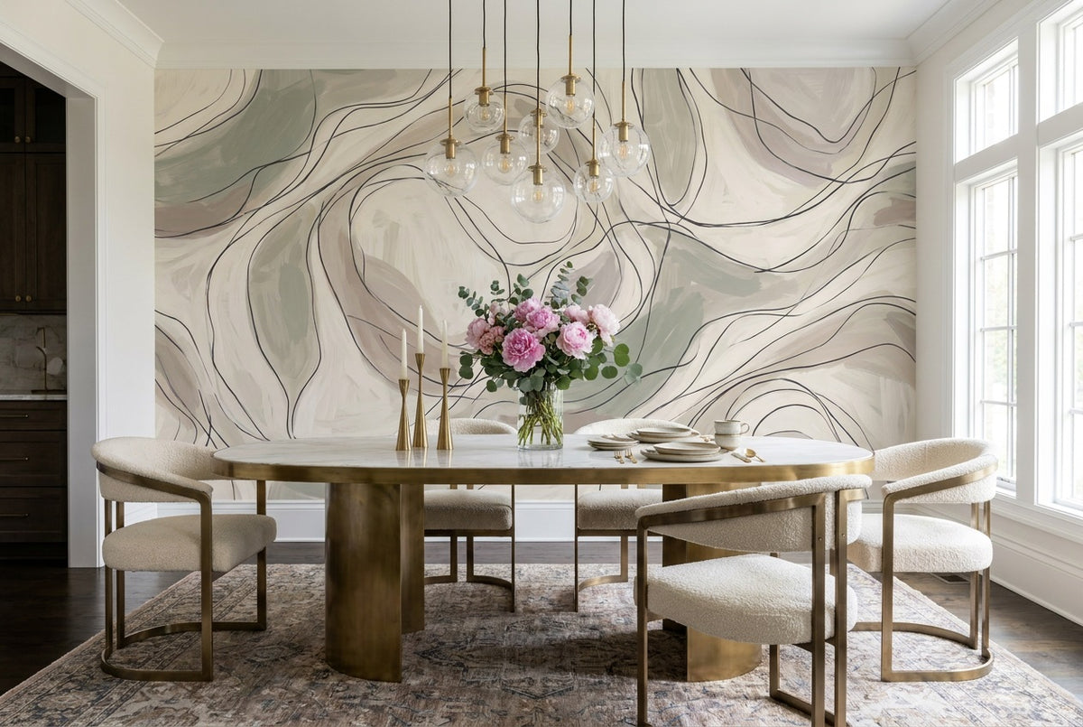 beige line art wallpaper mural custom stick on dining room removable non woven vinyl