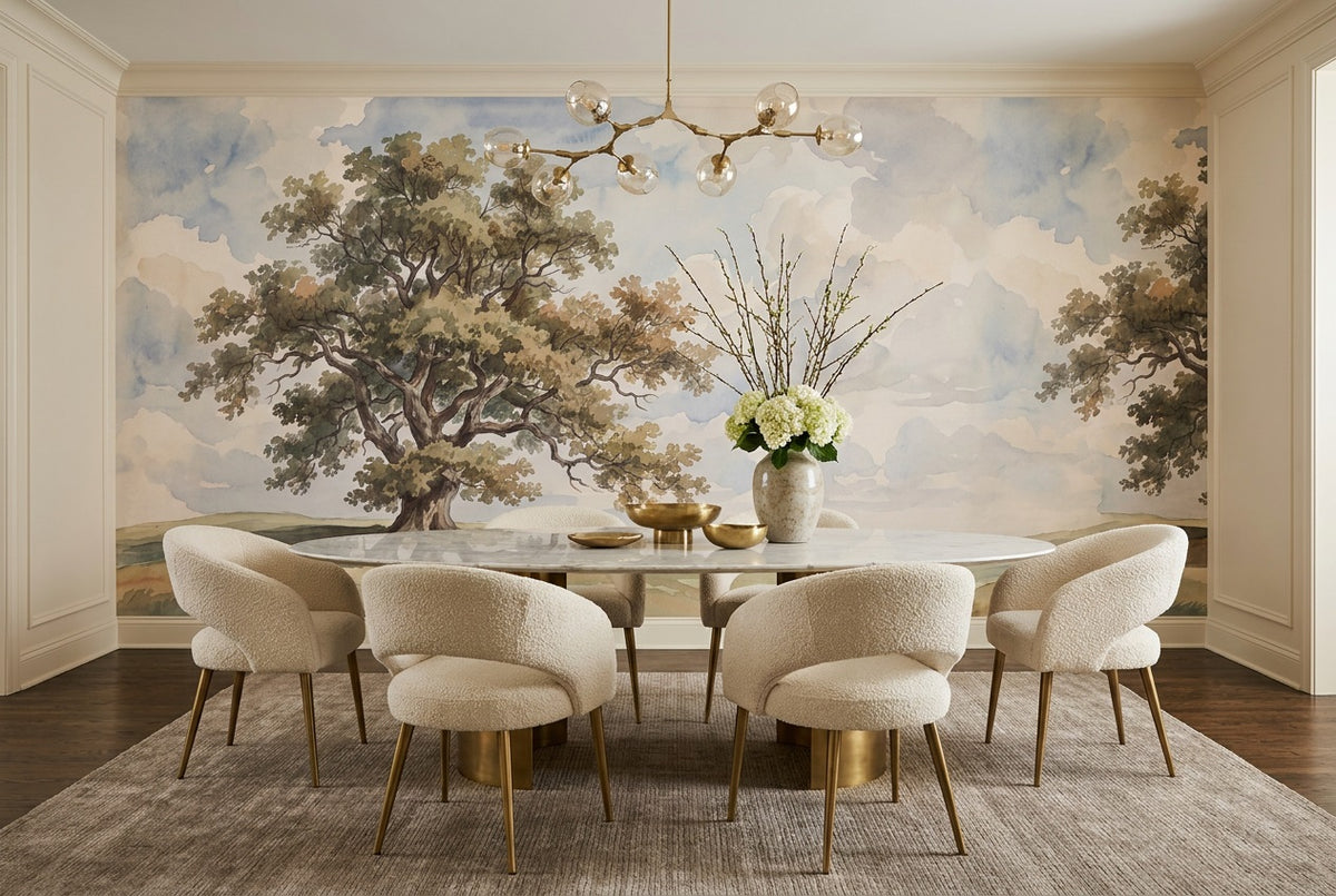 beige oak tree dining custom peel and stick non woven vinyl removable wallpaper mural