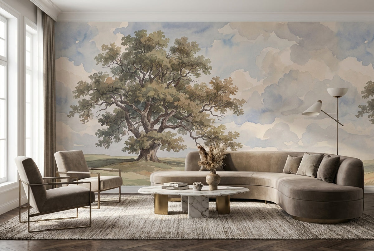 beige oak tree lounge custom peel and stick non woven vinyl removable wallpaper mural