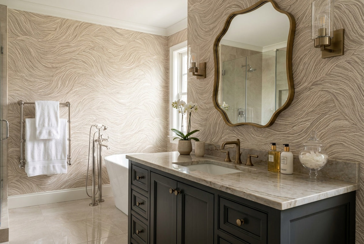 beige swirl wallpaper mural custom self adhesive bathroom removable non woven vinyl