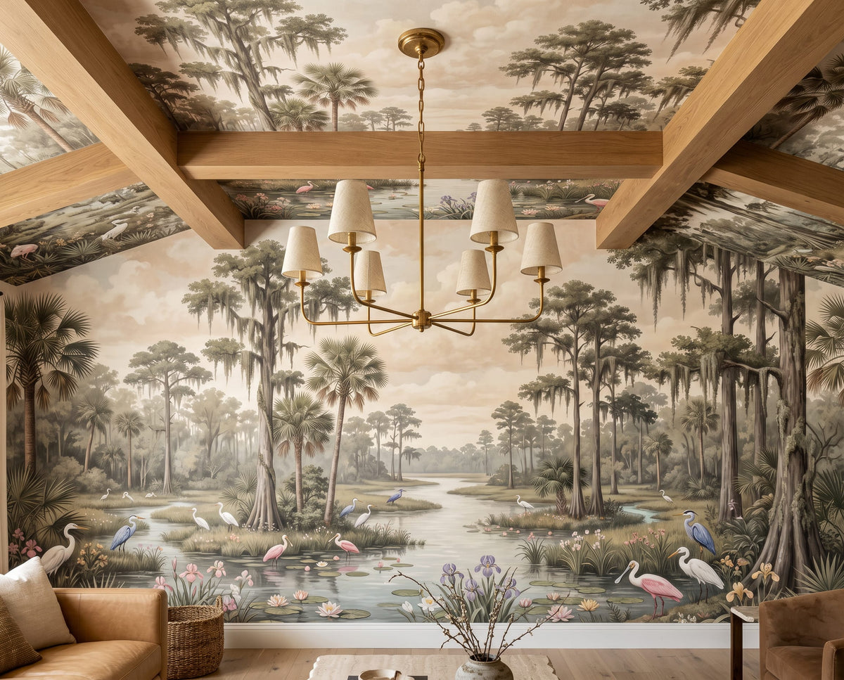Tranquil Wetland Birds Mural Wallpaper