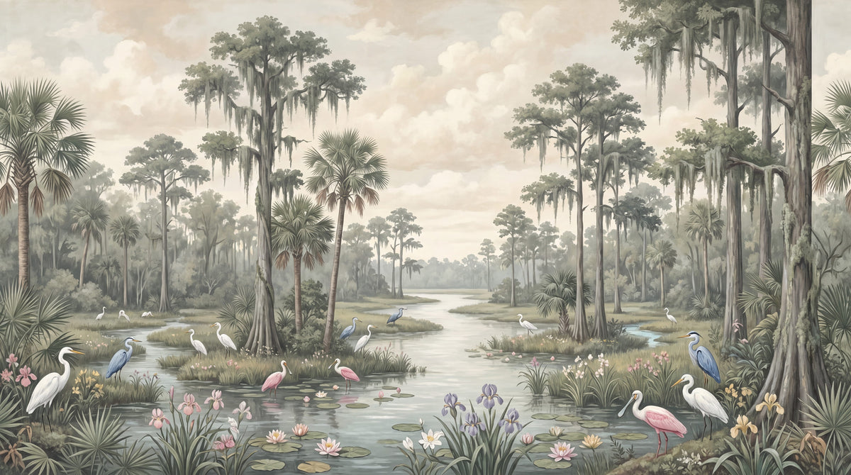 Tranquil Wetland Birds Mural Wallpaper