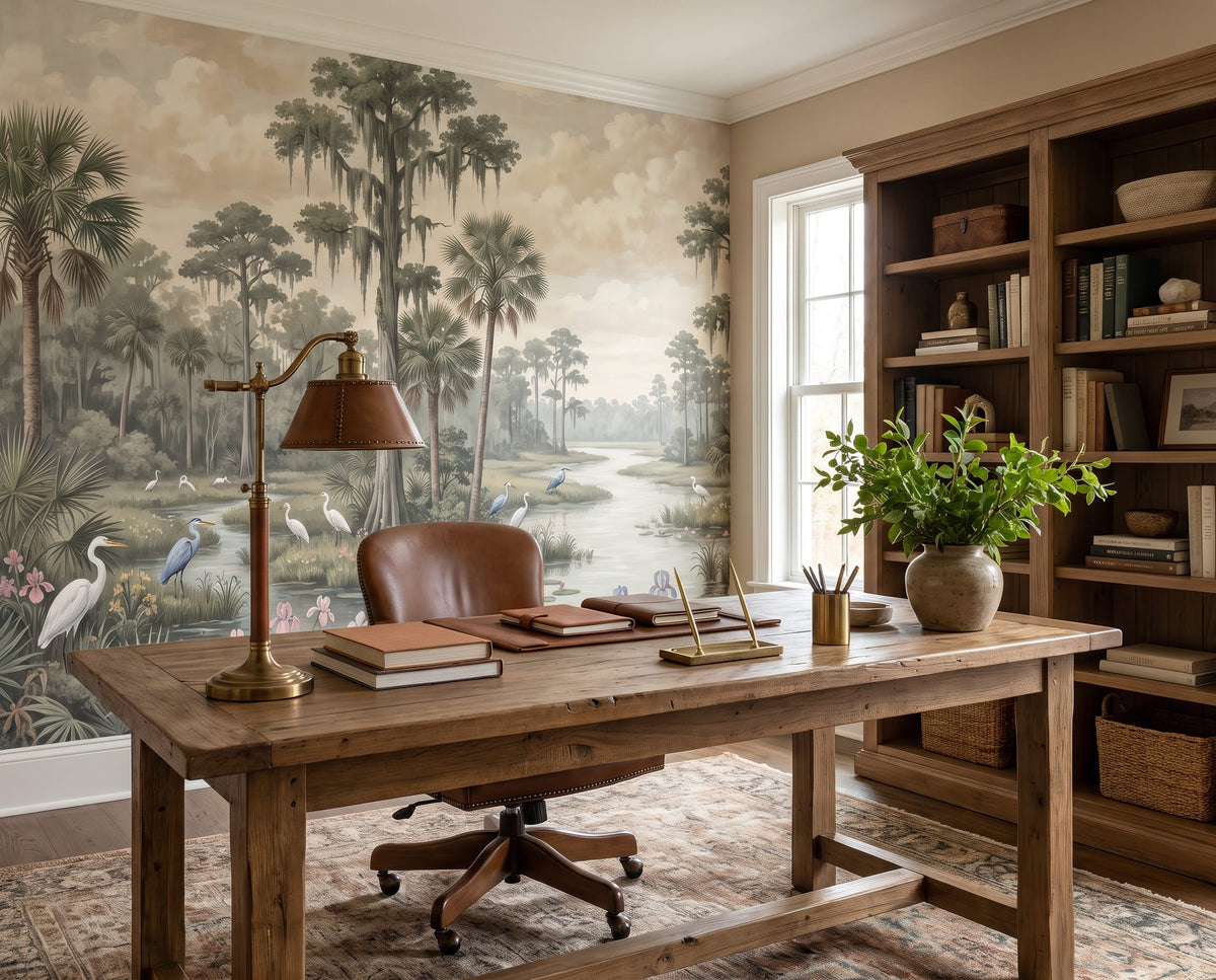 Tranquil Wetland Birds Mural Wallpaper