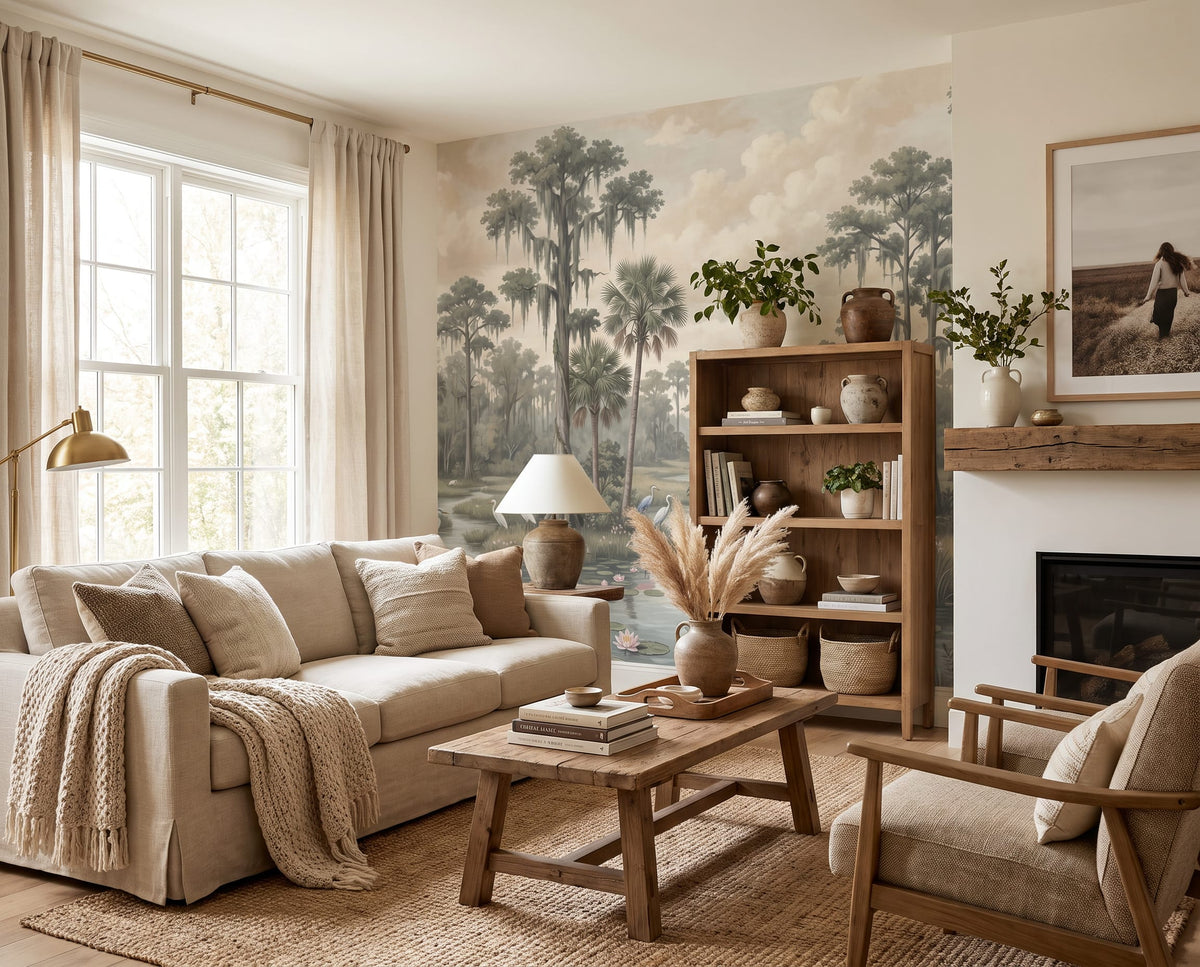 Tranquil Wetland Birds Mural Wallpaper