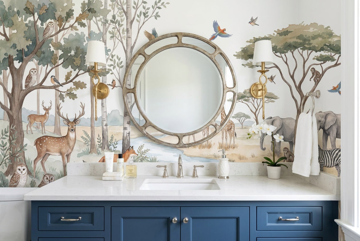 beige wildlife bathroom custom self adhesive non woven vinyl removable wallpaper mural
