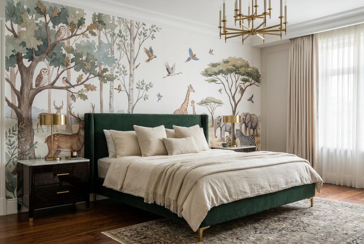 beige wildlife bedroom custom self adhesive non woven vinyl removable wallpaper mural