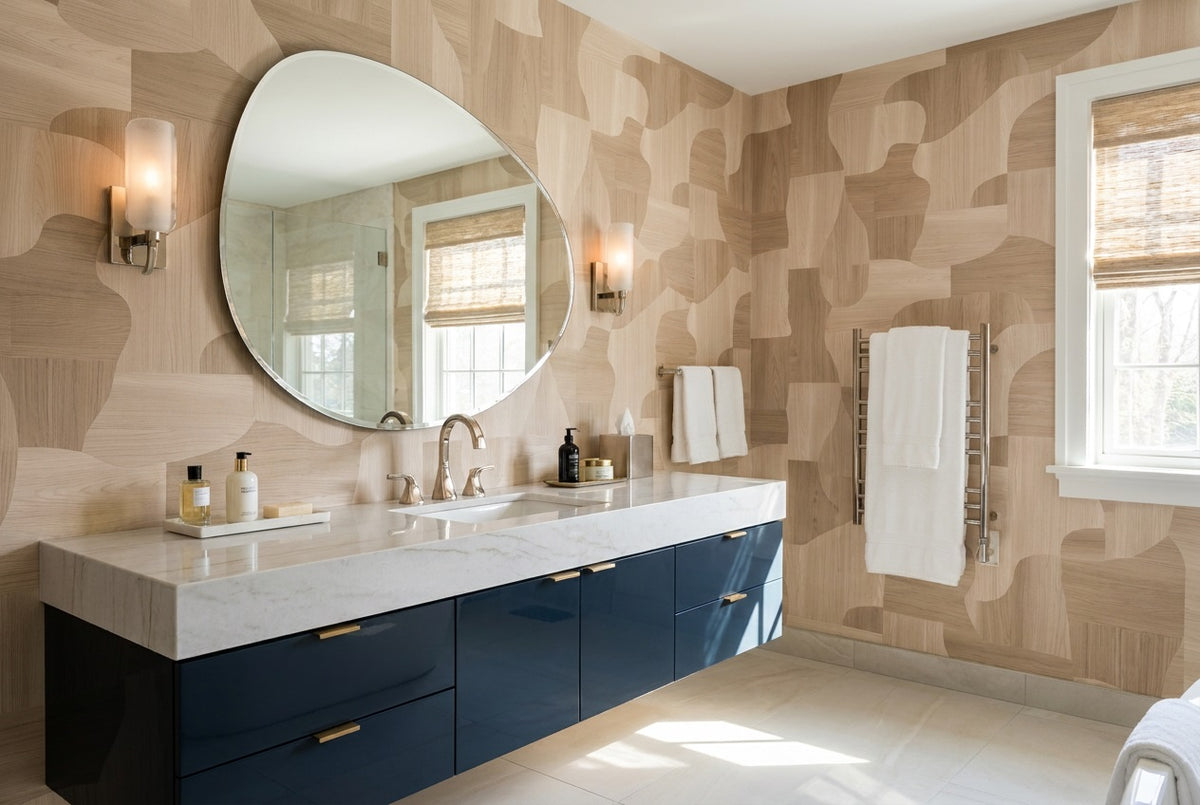 beige wood blocks wallpaper mural custom stick on bathroom removable non woven vinyl