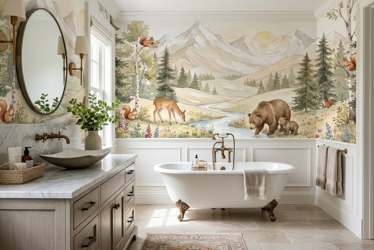 Woodland Animals Watercolor Nursery Wallpaper Mural