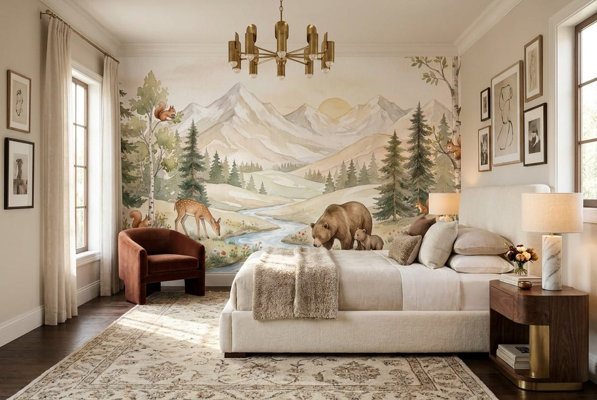 Woodland Animals Watercolor Nursery Wallpaper Mural